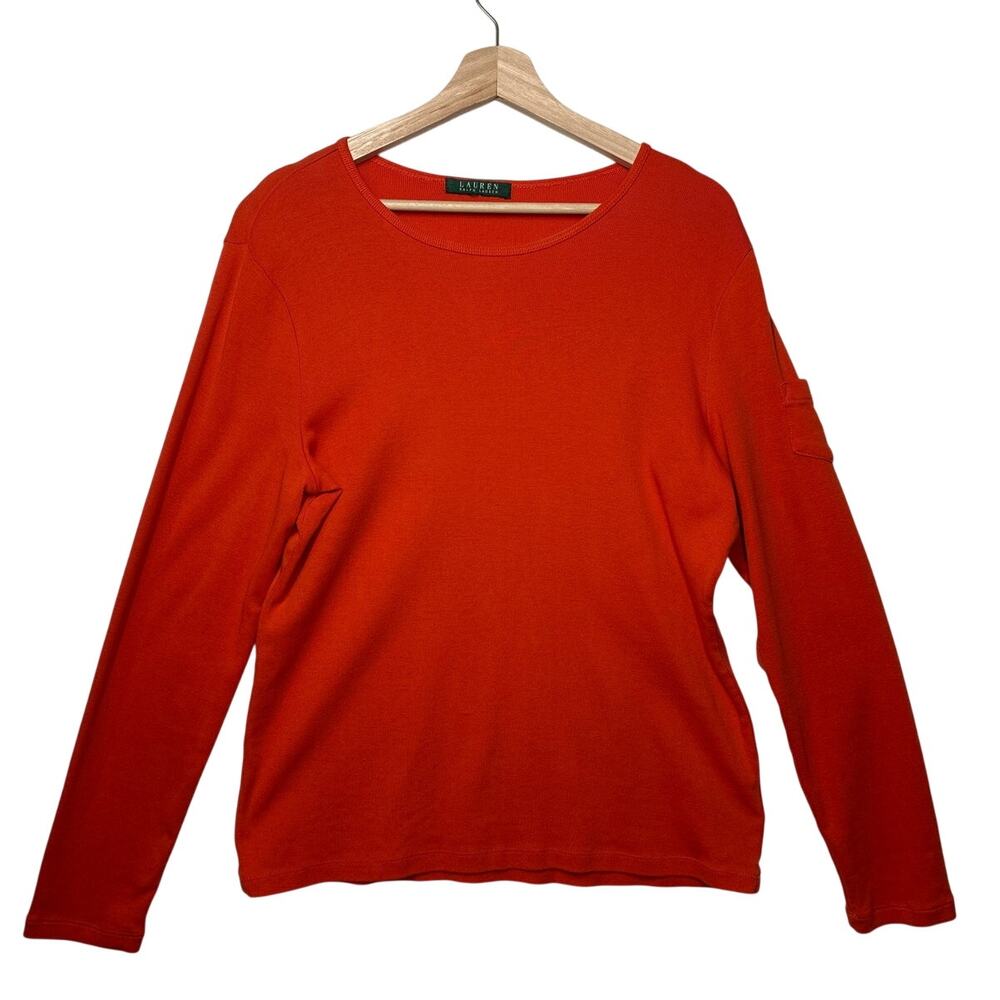 Lauren Ralph Lauren Women's Long Sleeve T-Shirt Top Sleeve Pocket Orange *Sz L
